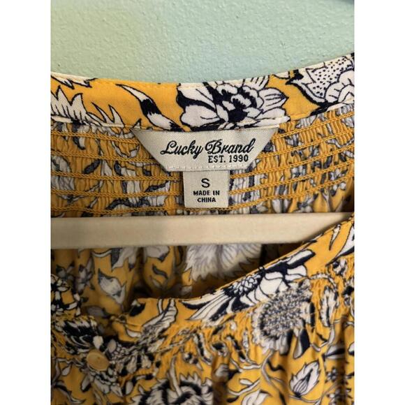 Button Down Floral Smocked Long Sleeve Yellow & Black - Picture 2 of 5